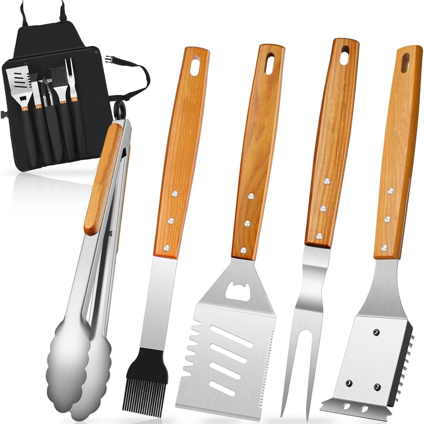 Juego de herramientas de barbacoa con mango de madera de venta caliente transfronteriza de Amazon