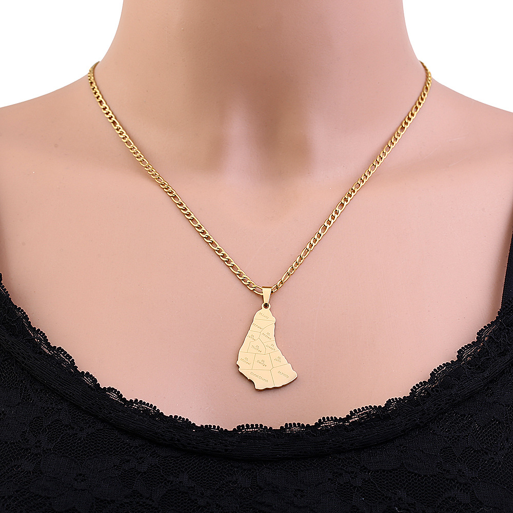 Casual Modern Style Map Letter Stainless Steel Plating 18K Gold Plated Pendant Necklace Long Necklace_colorza_5