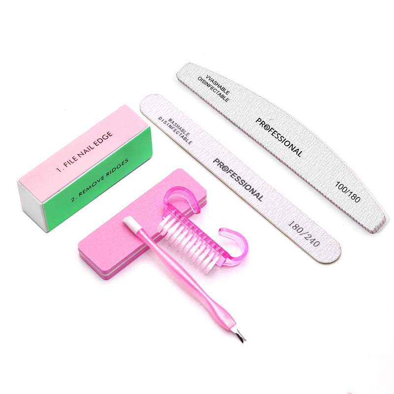 Nail Polishing Fuse Strip Polishing Block Manicure suit 6-Piece Set Washable Half Moon Rubber Plate Filing Wood Piece Fold Dead Leather Fork