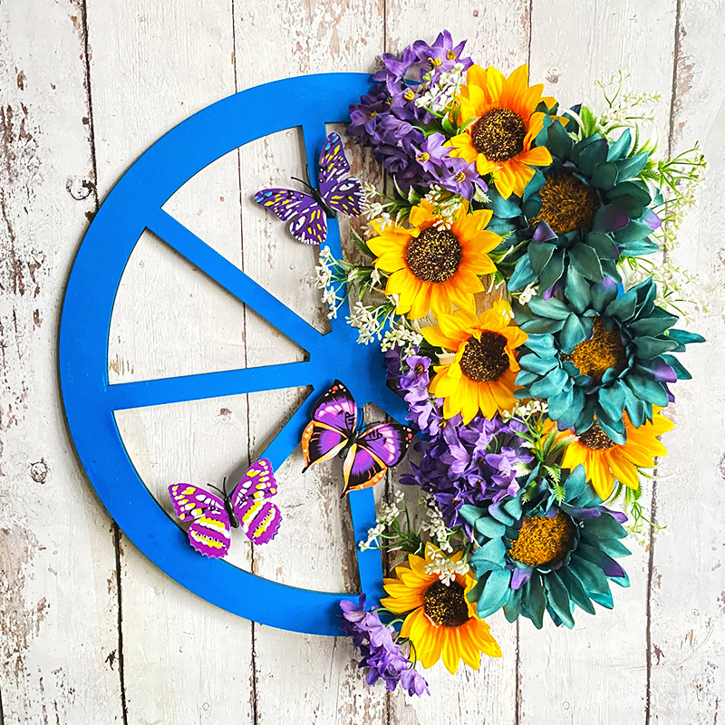 Hong Kong amor azul rueda de girasol guirnalda 2024 primavera creativa flor artificial puerta colgante abeja Festival decoración al por mayor