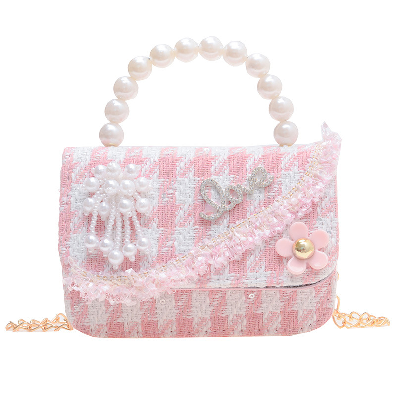 Moda perla bolso estilo chanel chica bolsa de mensajero lindo bebé mini cadena hombro bolsa de accesorios bolsa de moda