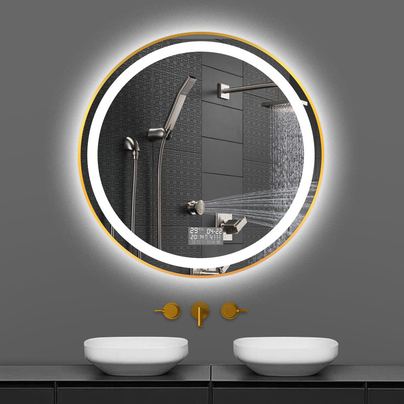 Zhenhan Cross-border exclusivamente para hoteles, baño con marco de aleación de aluminio, espejo redondo, espejo de luz LED, espejo inteligente de baño con luz