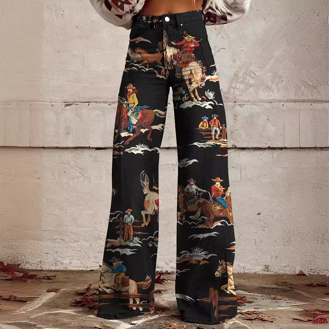 2024 Летние горячие женские брюки 3D цифровой принт Amazon горячие брюки женские расклешенные брюки