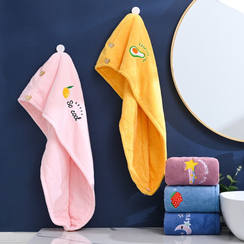 工厂干发帽绣花现货珊瑚绒可爱吸水速干包头毛巾成人儿童加厚浴帽