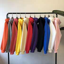 儿童连帽棉卫衣中大童加绒保暖宽松学生班服童装长袖纯色空白版