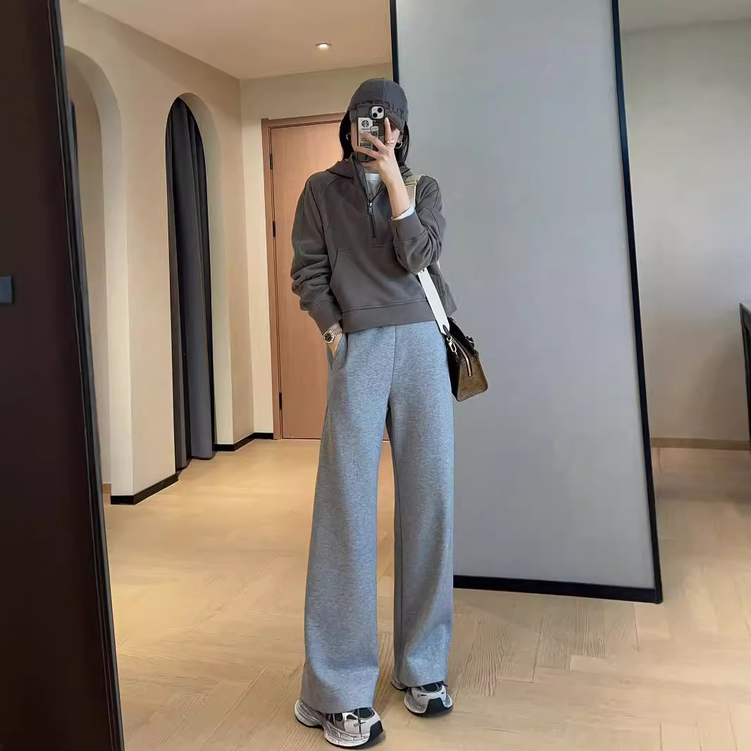 오래 된 QIAN 스타일 슬리밍 다리 긴 간단한 캐주얼 스포츠 높은 허리 스트레이트 와이드 다리 바지 여성의 가을과 겨울 새로운 F092618