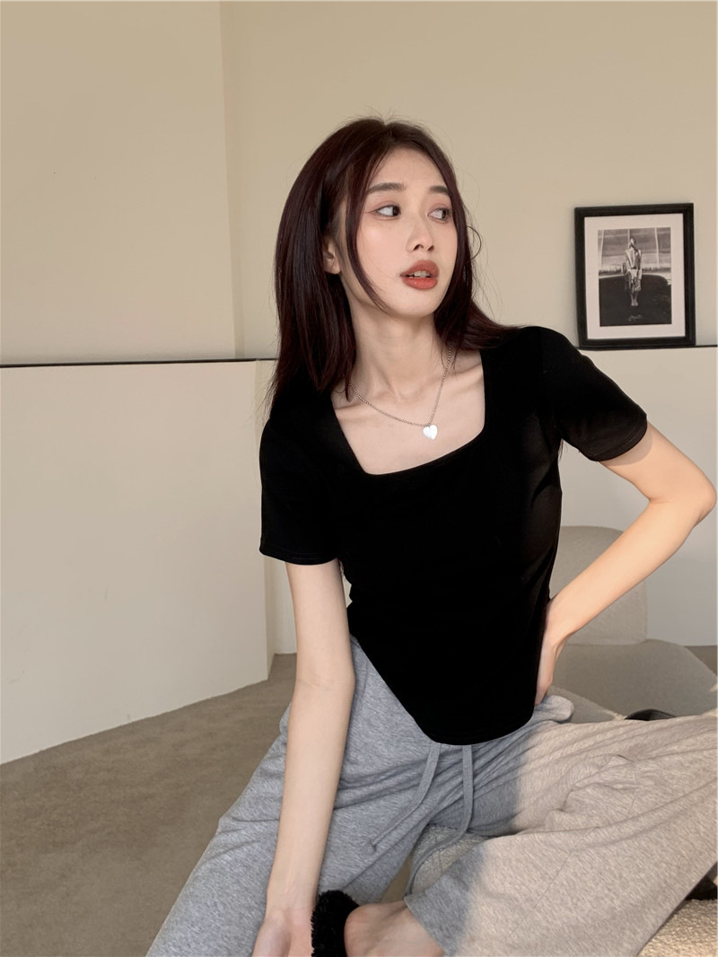 175g Weight Short Sleeve Sleeve Length Polyester Fabric Type Short Top Length T-shirt Tops Type Casual, Daily Occasion Square Neck Neckline Slim Fit Type Solid Color Pattern Summer, Spring, Autumn Season Women's Gender Casual, Simple Style Style Wholesale Women's Casual Simple Style Solid Color Short Sleeve T-Shirts 7