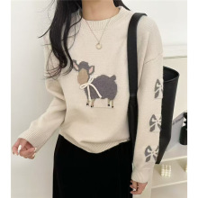 韩国东大门提花毛衣秋冬女慵懒风高级感冬季针织衫宽松外穿上衣