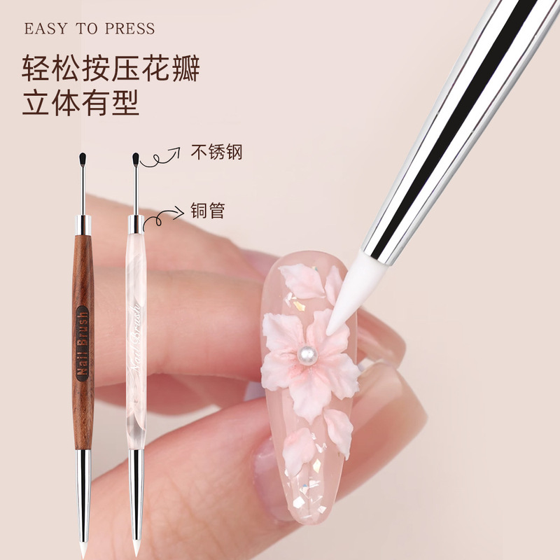 双头美甲雕花笔多功能硅胶笔日式调胶取胶压花塑形立体雕刻工具|undefined