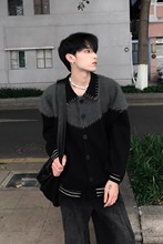 01H studios/韩国小众设计感拼接水貂毛毛衣男冬季潮流针织衫外套