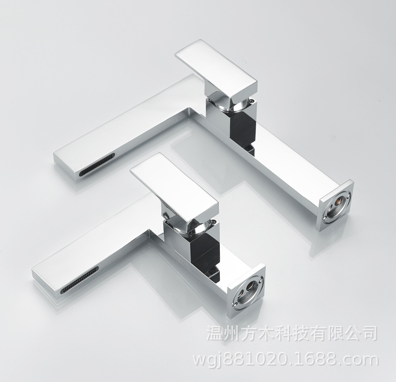 All-copper flat seven-shaped square creative bathroom, waterfall, single hole, single handle, side-opening basin, cold and hot water faucet for washing undefined
