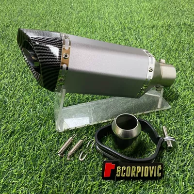 Motorcycle exhaust pipe Tail Small Hexagon Tail - 180-small-hexagonal-round-mouth-silver-body-imitation-carbon-head