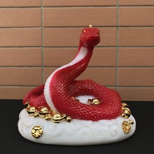 红色合成实心汉白玉蟒蛇真身居家客厅供奉红蛇王生肖灵蛇神像摆件