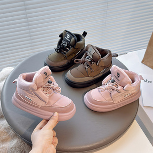 Children's Cotton Shoes 2024 Winter fleece-lined Boys' Non-slip sneaker Girls' Two Cotton Bread Shoes Medium and Large Children's Ankle Boots