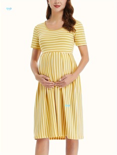 Women's Casual Striped Maternity Dress Short 3/4 Sleeve Knee-Length