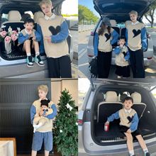 亲子装毛衣男女童卫衣儿童2025秋装拼接毛衣中小童时髦洋气上衣