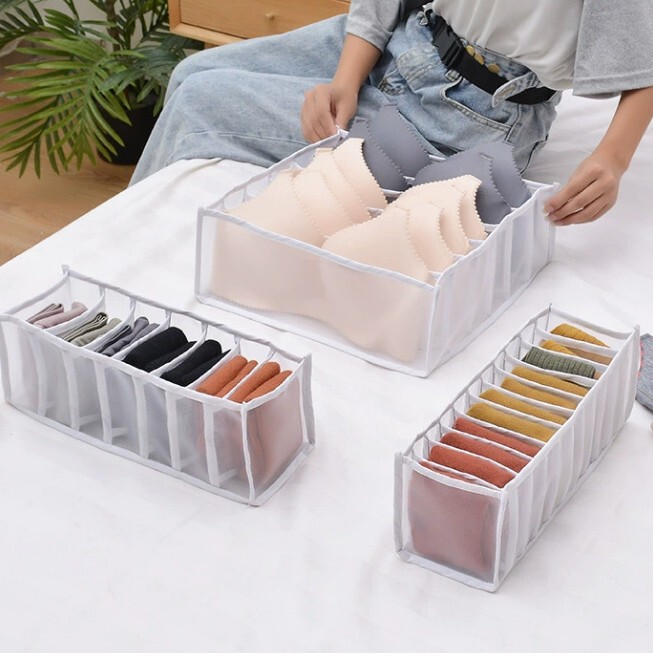 Lightning Warehouse Grid Underwear Storage Box Home Underwear and Socks Divider Organizer Drawer-Style Portable Storage Box Lightning Warehouse Grid Underwear Storage Box Home Underwear and Socks Divider Organizer Drawer-Style Portable Storage Box