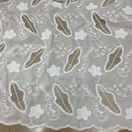 舒适满幅白色花边 叶子激光雪纺镂空绣花 连衣裙半身裙上衣服装面