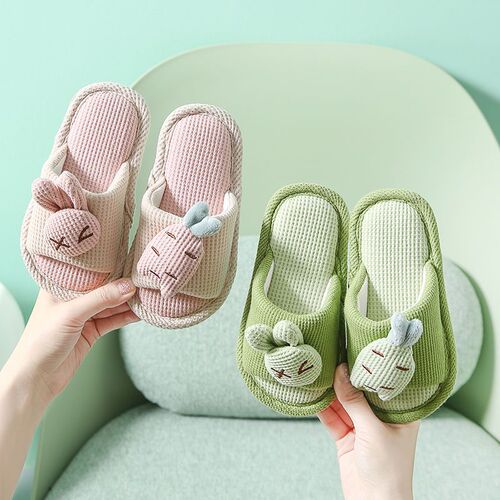 Girls slippers autumn children's linen spring and autumn boys and girls baby home parent-child floor cotton and linen non-slip soft bottom