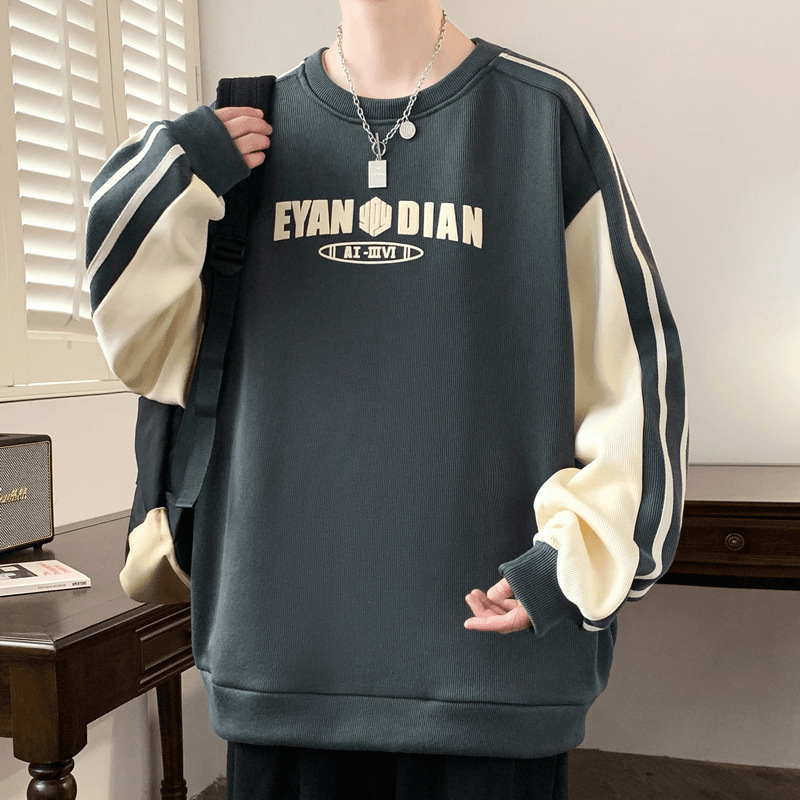 Spring sweatshirt, universal demi-season black long-sleeve, trend of season, loose fit