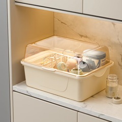 赤ちゃんの食器収納ボックスに哺乳瓶の水切り棚を入れます。蓋付き防塵ベビー補助食器ツール収納ケース付きです。