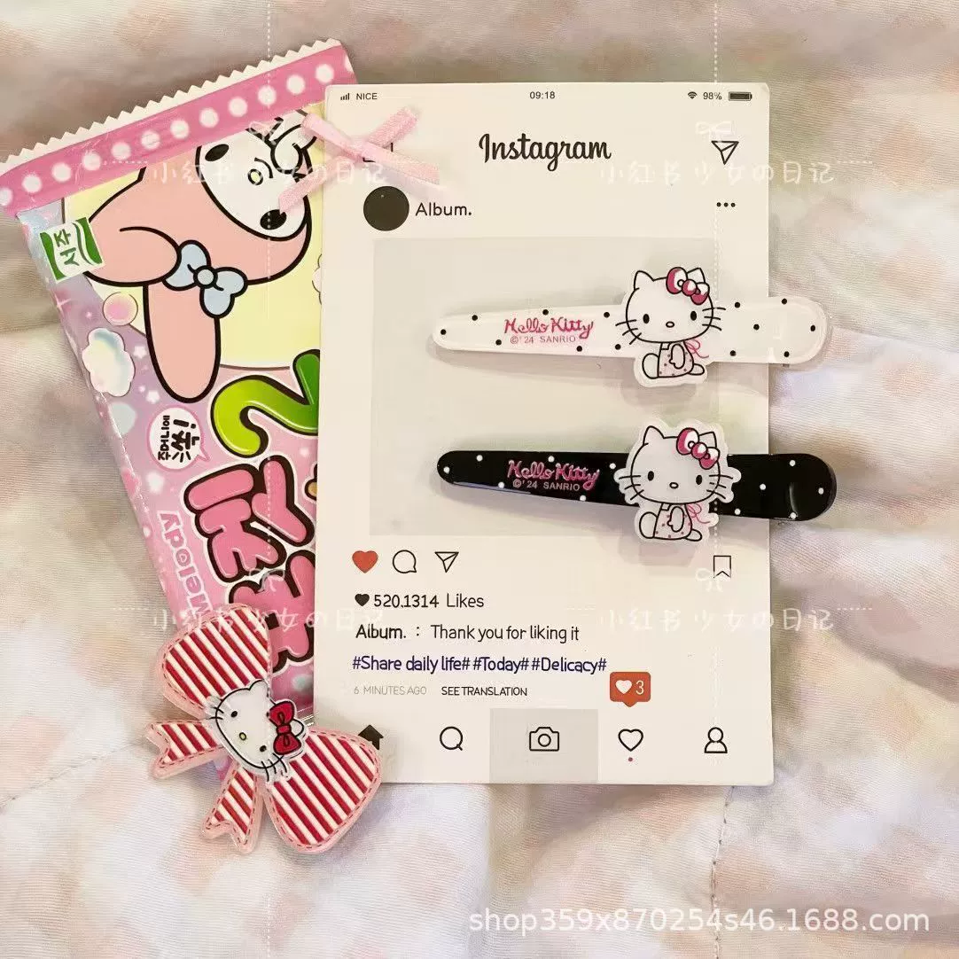 Яркая клипса для волос Sanrio KT острый рот милый боковой зажим черно-белая волна точка · древняя ранняя котенка клип для челки