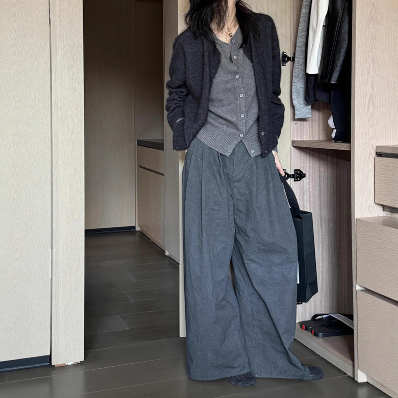 韩系慵懒风灰色假两件针织开衫女秋冬内搭毛衣外套设计感拼接上衣|undefined