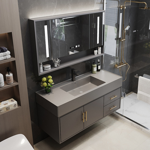 Simple modern rock integrated basin bathroom cabinet combination wash basin cabinet set bathroom face wash basin