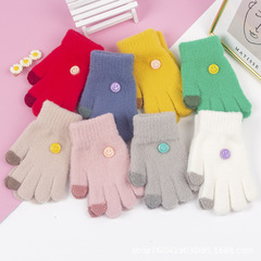 Children aged 3-8 years old, touch screen knitted gloves, winter warm cartoon smiling woolen five-finger gloves for boys and girls