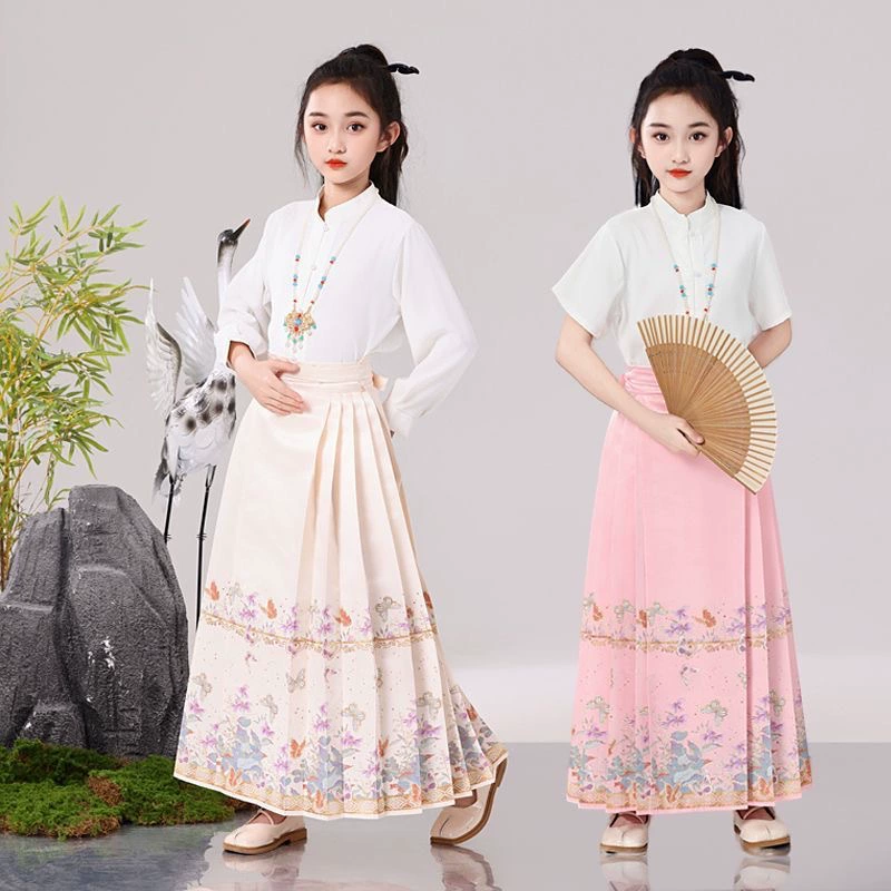 Новая юбка с конским лицом для девочек, костюм династии Хань, китайский стиль, повседневная юбка с принтом в виде конского лица, производитель, оптовая продажа, розовая юбка с конским лицом