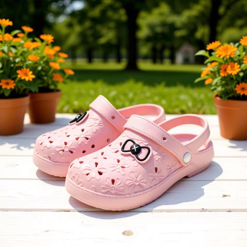 508 Sweet Bow Hollow Soft Sole EVA Top Quality Closed-Toe Sandals Clogs_voghion.com