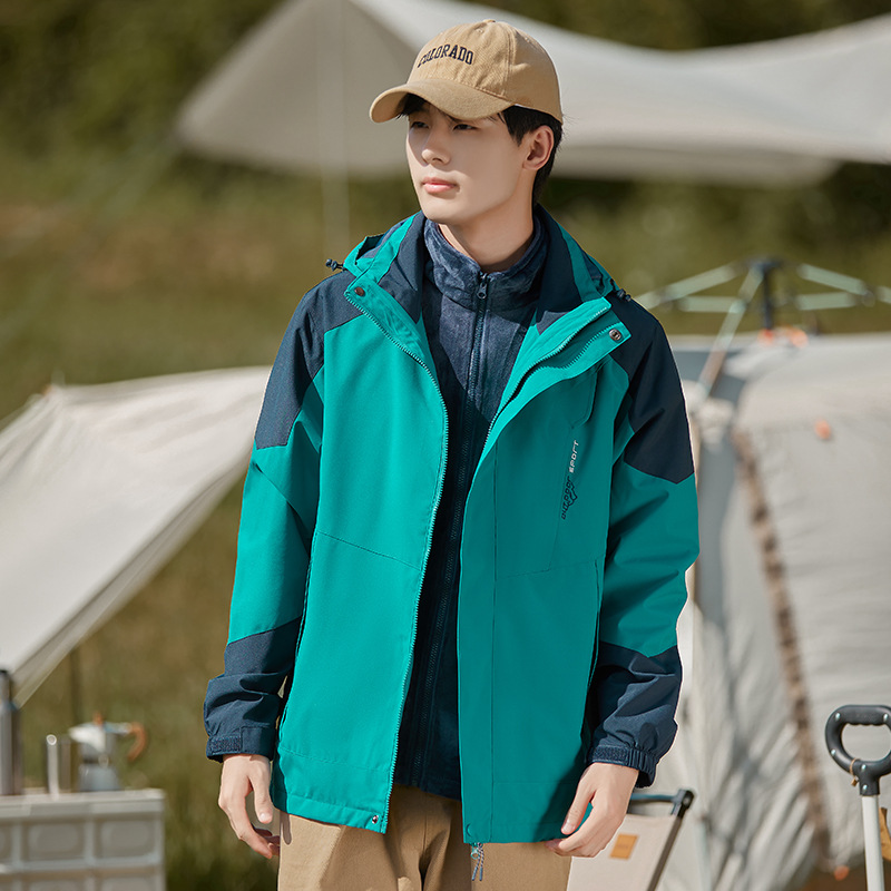 Hombres y mujeres tres en uno desmontable invierno al aire libre dos piezas juego de lana de zorro plata impermeable a prueba de viento abrigo de montaña de moda
