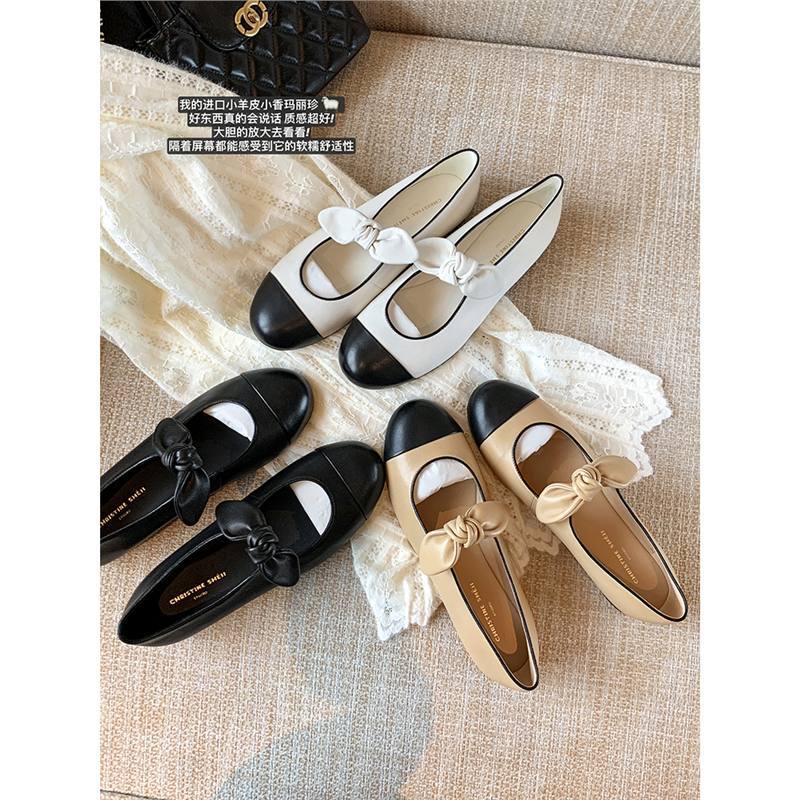 Sheepskin Version ~ Su Yinyin's Same Style Small Fragrant Round-Toe Bow Flats Women's Flats Ballet Mary Jane Shoes