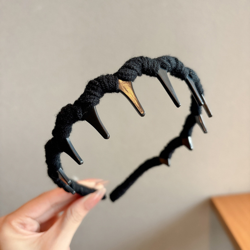 Alto cráneo de lana ondulado banda de cabello para mujeres lavado de cara maquillaje especial banda de cabello con dientes antideslizante acabado de cabello agrupado tocado