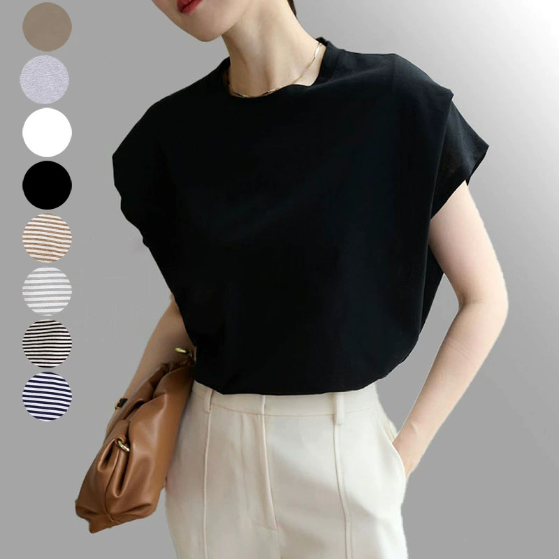 2025 Японский и корейский новый стиль, тонкая свободная полосатая хлопковая футболка с короткими рукавами, дизайн, топ с широкими плечами и рукавами «летучая мышь»