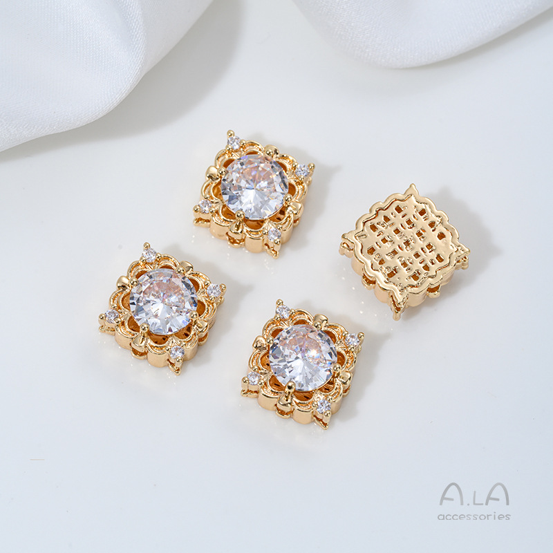 Wholesale 14K Gold-Plated Silver-Plated Zircon Round Water Drop Porous Loose Beads DIY Bracelet Necklace Jewelry Accessories