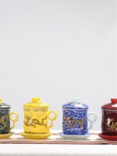 景德镇带盖茶水分离杯陶瓷过滤家用花茶杯子四件套泡茶茶艺办公室