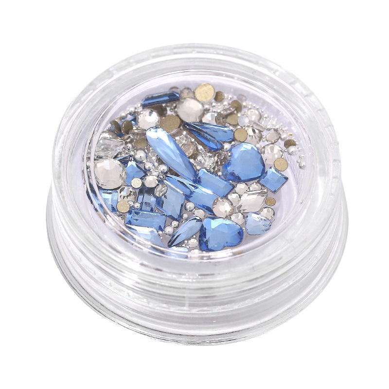 Manicura mini bola de acero plana diamante Internet celebridad Luz elegante azul paquete de material rhinestone mezclado pequeña joyería avanzada decoración al por mayor