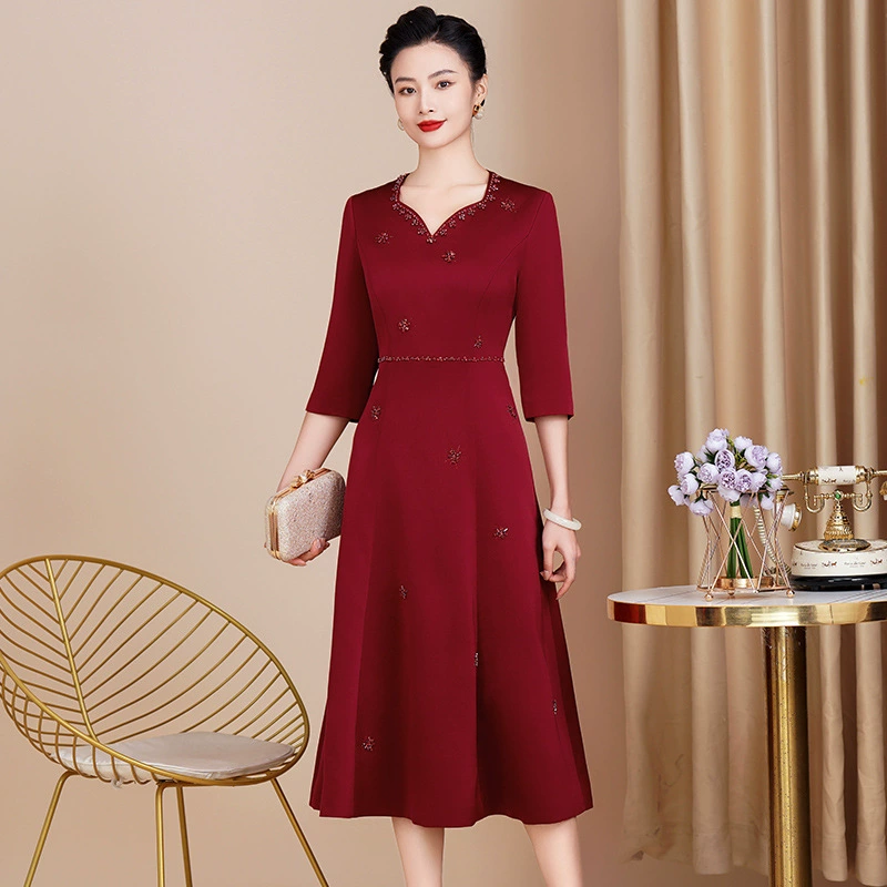 Spring elegant elite mom wedding dress, V-neckline
