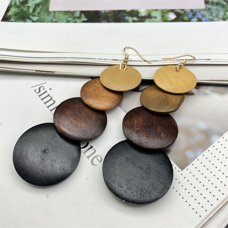 1 Pair Ethnic Style Circle Stoving Varnish Wood Drop Earrings display picture 4