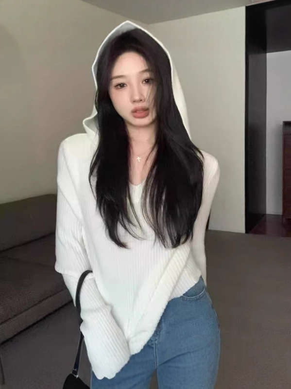 小香风复古灰色连帽卫衣毛衣外套女秋冬新款百搭针织衫配大衣上衣|undefined
