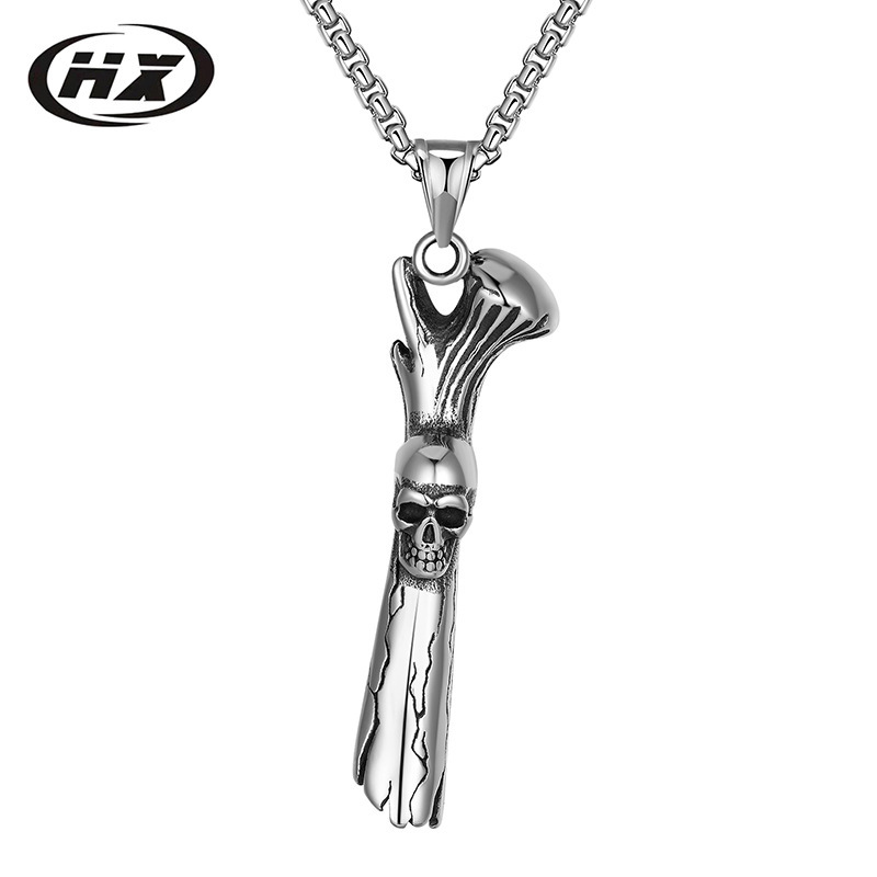 wish new hot selling European and American creative design retro skull necklace men's stainless steel jewelry wholesale