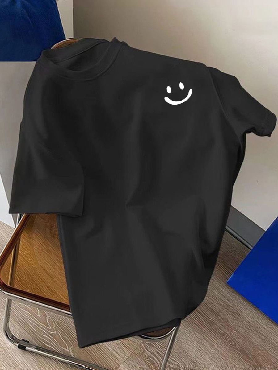 Estilo de Hong Kong negro frío hielo seda cuello redondo tendencia camiseta de los hombres top casual de todo fósforo simple traje de pareja