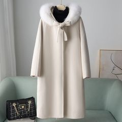 少量服饰秋季100%羊毛宽松双面呢大衣女2025女装新品连帽毛呢外套