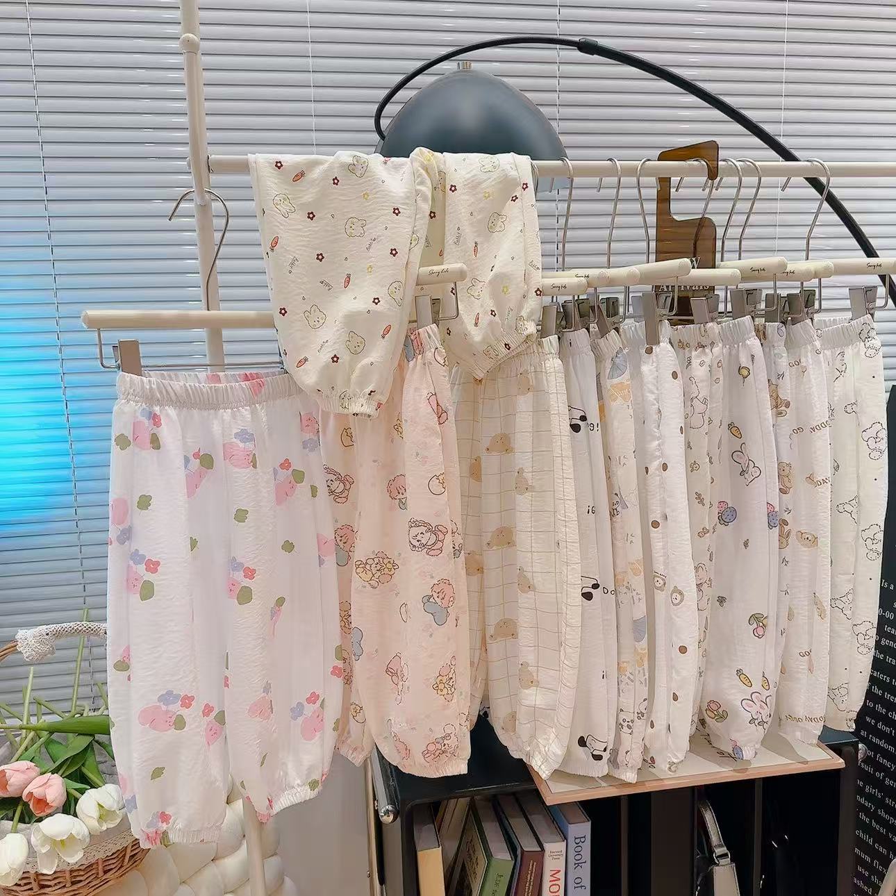 2025 New Children's Casual Pants Girls' Anti-mosquito Pants Loose Thin Baby Floral Pants Cloud Cotton Boys Trousers