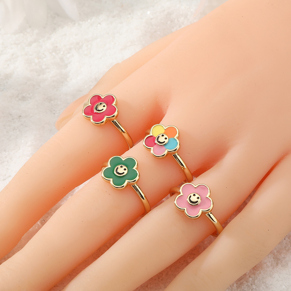 Fashion Smiley Face Flower Copper Open Ring Plating Copper Rings