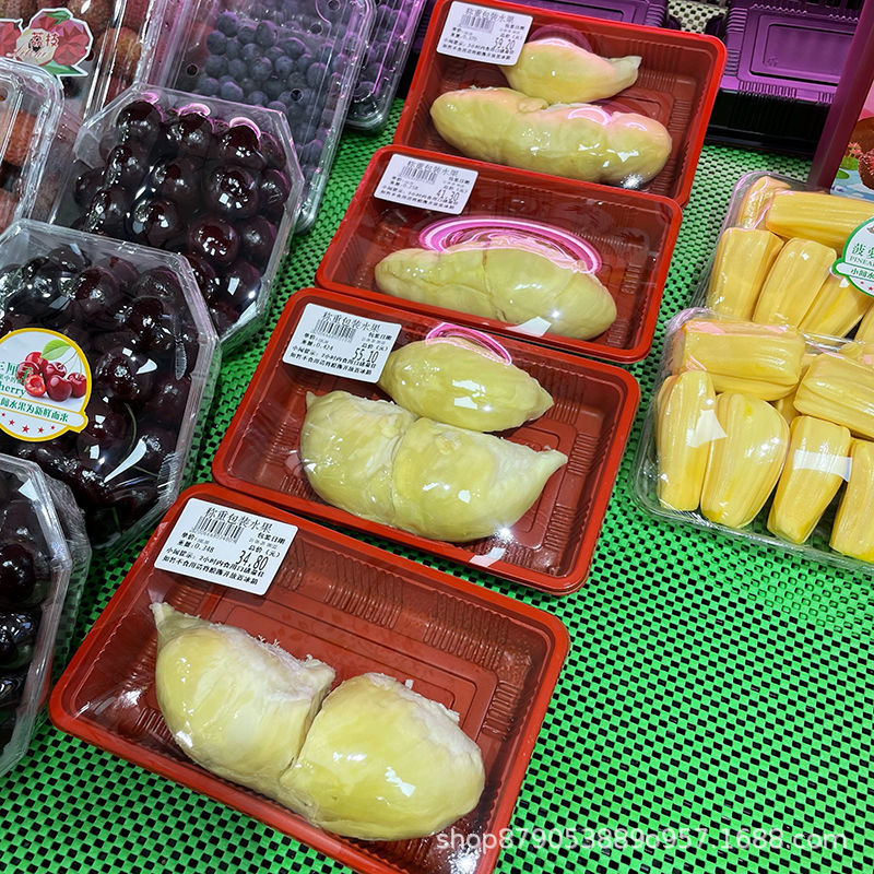 一次性黑红托盘长方形塑料打包盒生鲜超市鲜肉食品榴莲水果包装盒