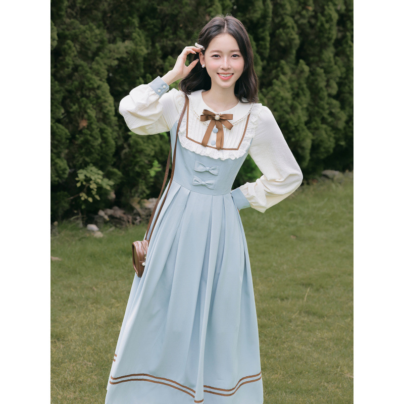 Literary Palace Preppy Style Age-Reducing Holiday Two-Piece Contrasting Color Long-Sleeved Dress for Women 2025 Autum Sweet and Cute Skirt Literary Palace Preppy Style Age-Reducing Holiday Two-Piece Contrasting Color Long-Sleeved Dress for Women 2025 Autum Sweet and Cute Skirt