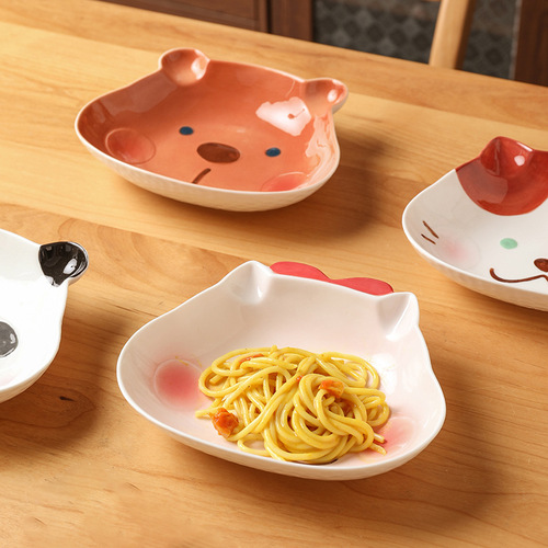 Wholesale set of cute cartoon ceramic salad bowls with underglaze fruit and rice bowl salad bowl combination tableware