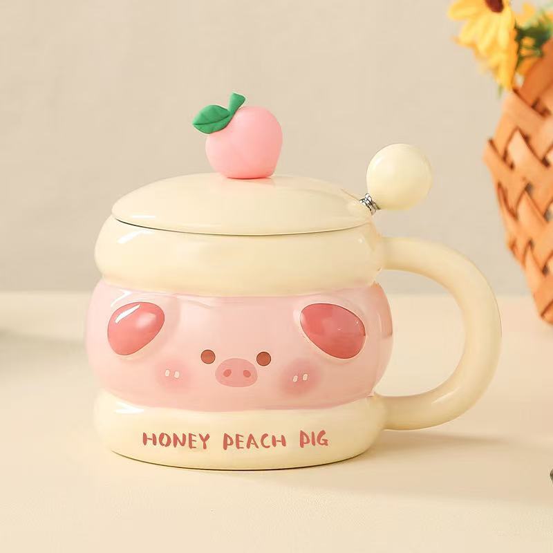 Caricatura encantadora taza de cerámica de animales, taza de regalo de cumpleaños para niñas, taza de pastel sandwich con cucharas de cubierta image 10